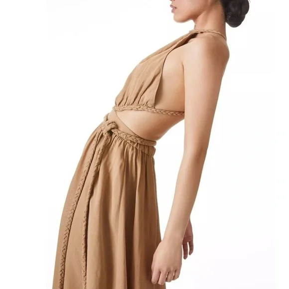 Alice + Olivia Midi Halter Faith Braided Cut-Out Dress